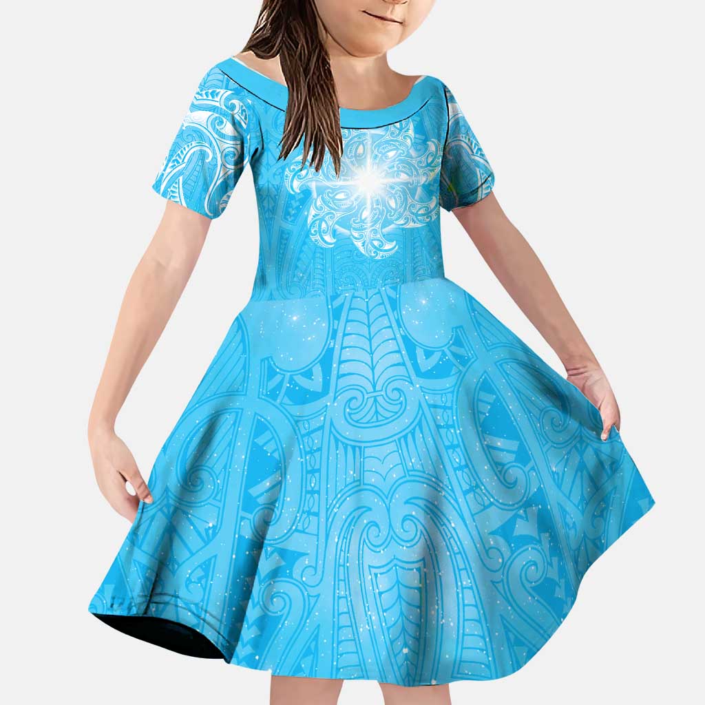 New Zealand Matariki Waiti Family Matching Puletasi and Hawaiian Shirt Maori Moko Cyan Galaxy