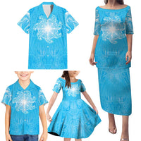 New Zealand Matariki Waiti Family Matching Puletasi and Hawaiian Shirt Maori Moko Cyan Galaxy