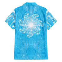 New Zealand Matariki Waiti Family Matching Puletasi and Hawaiian Shirt Maori Moko Cyan Galaxy