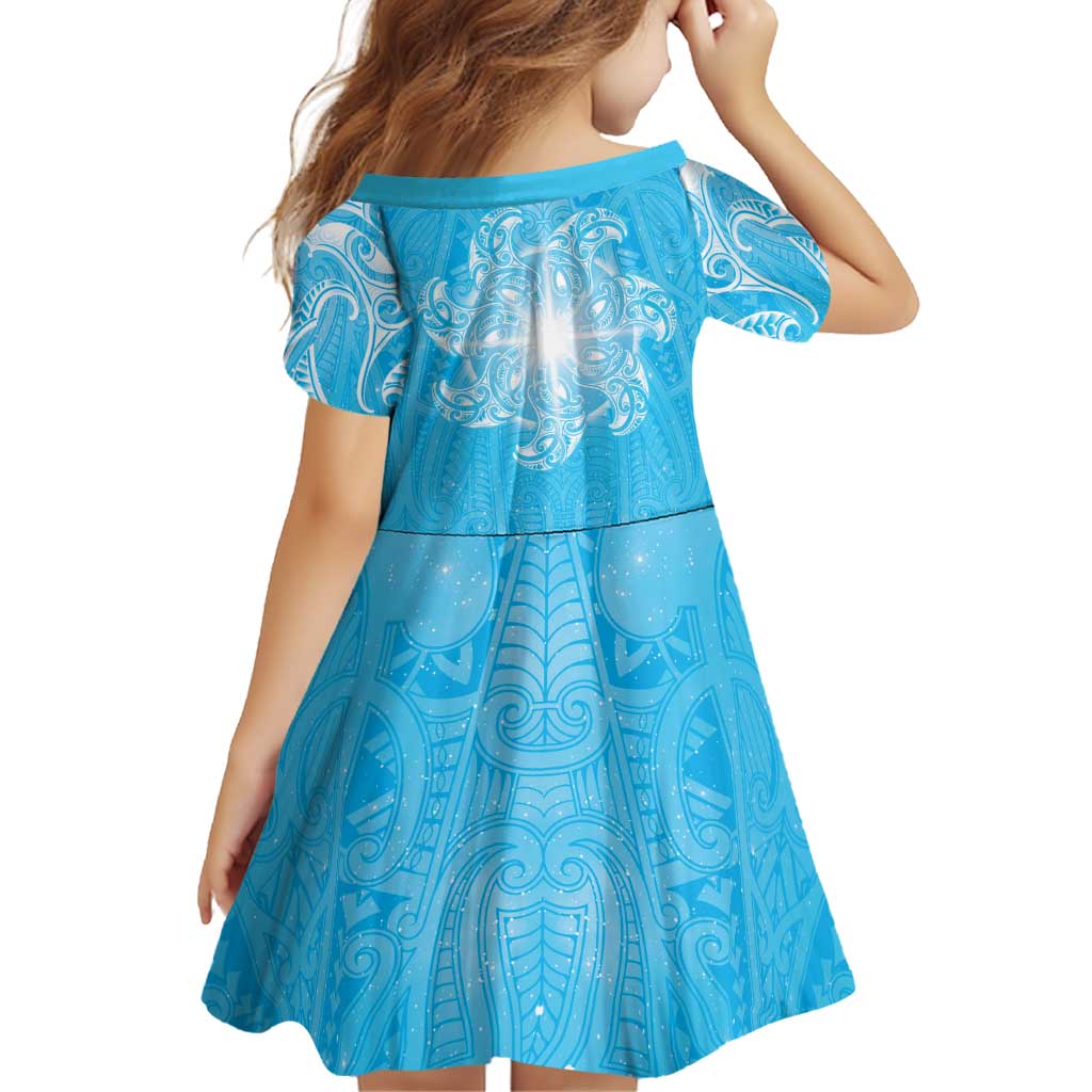 New Zealand Matariki Waiti Family Matching Tank Maxi Dress and Hawaiian Shirt Maori Moko Cyan Galaxy