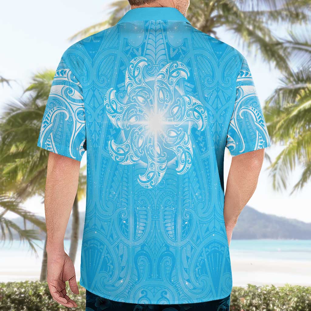 New Zealand Matariki Waiti Hawaiian Shirt Maori Moko Cyan Galaxy