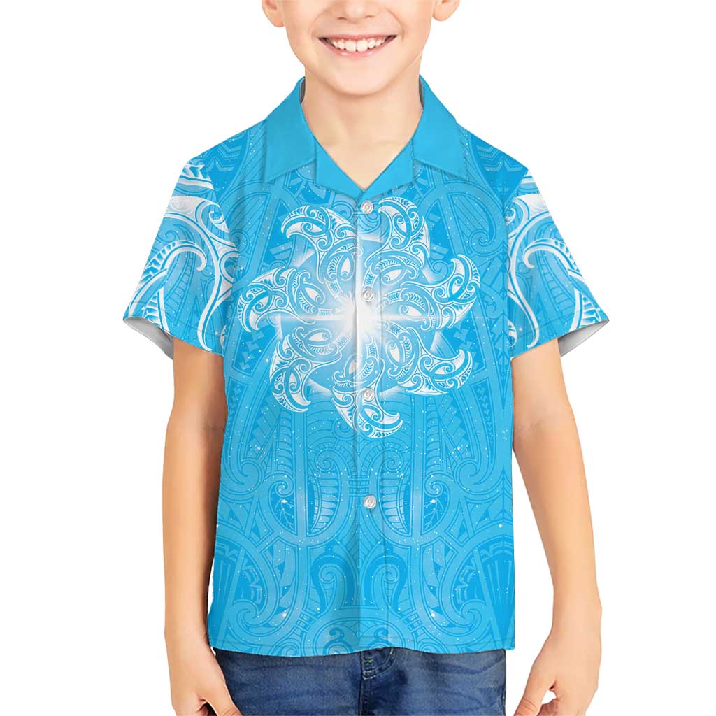 New Zealand Matariki Waiti Hawaiian Shirt Maori Moko Cyan Galaxy
