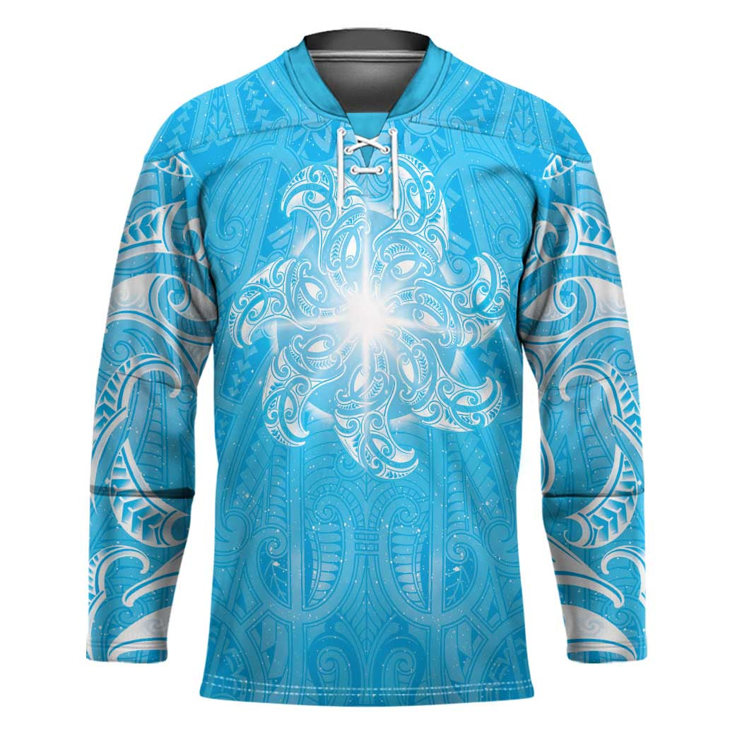 New Zealand Matariki Waiti Hockey Jersey Maori Moko Cyan Galaxy