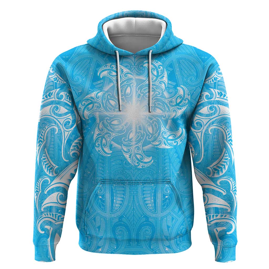 New Zealand Matariki Waiti Hoodie Maori Moko Cyan Galaxy
