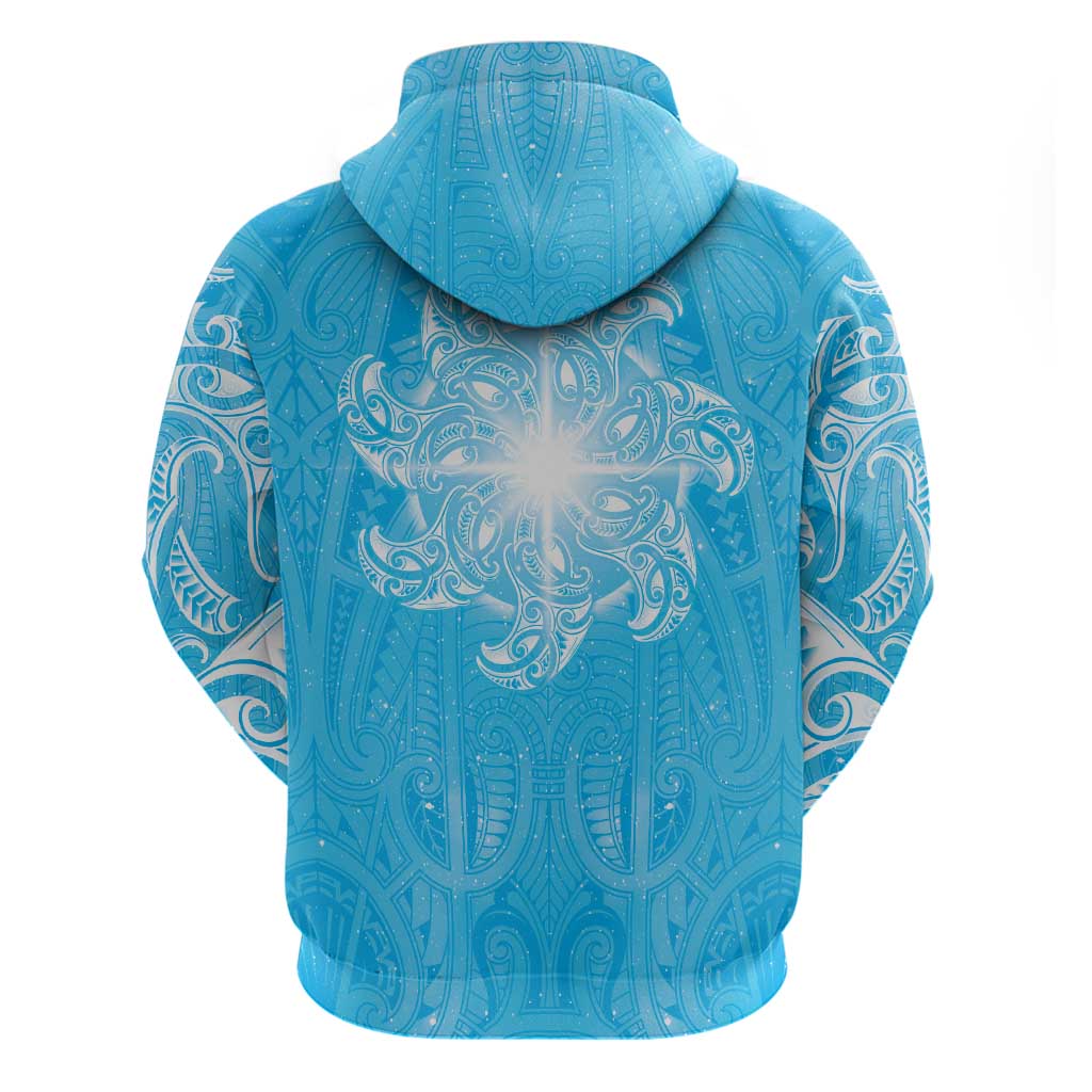 New Zealand Matariki Waiti Hoodie Maori Moko Cyan Galaxy