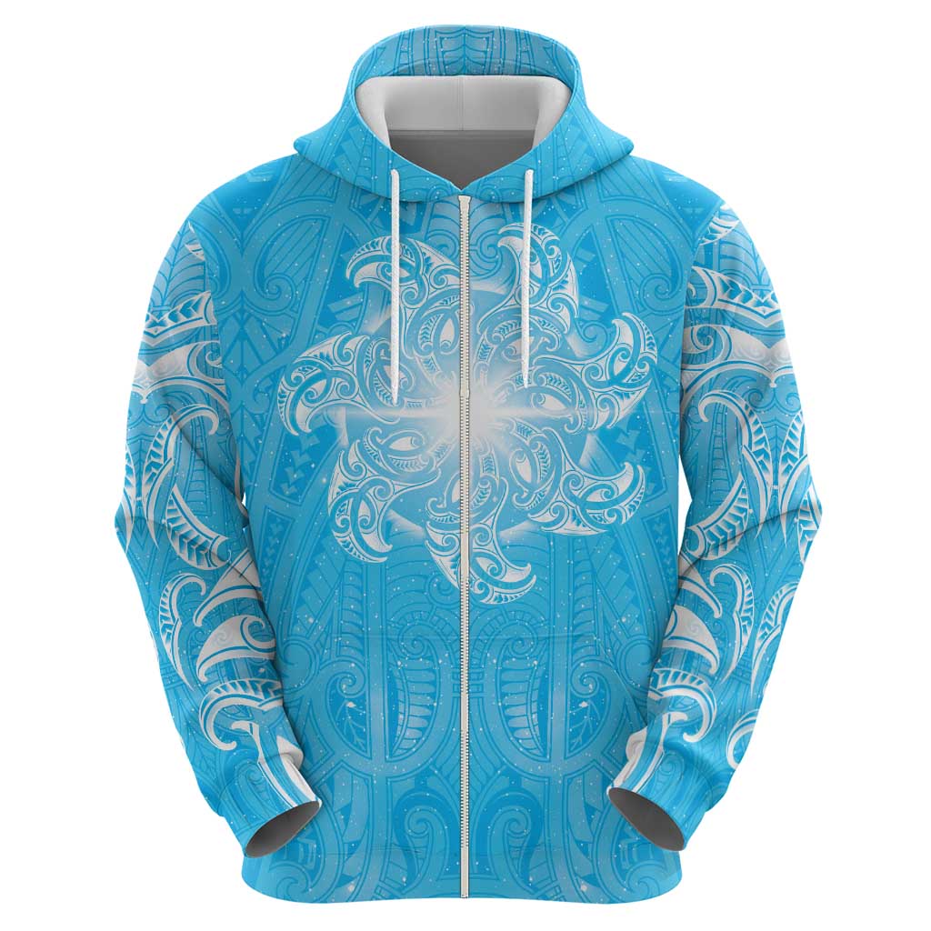 New Zealand Matariki Waiti Hoodie Maori Moko Cyan Galaxy