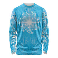 New Zealand Matariki Waiti Long Sleeve Shirt Maori Moko Cyan Galaxy LT05 Unisex Cyan - Polynesian Pride