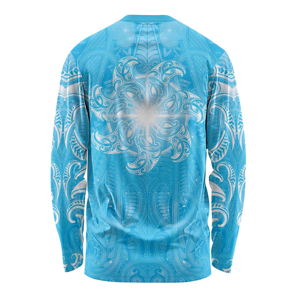 New Zealand Matariki Waiti Long Sleeve Shirt Maori Moko Cyan Galaxy LT05 - Polynesian Pride