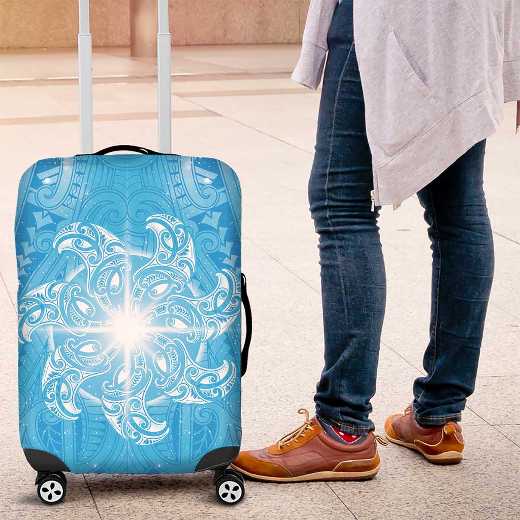 New Zealand Matariki Waiti Luggage Cover Maori Moko Cyan Galaxy