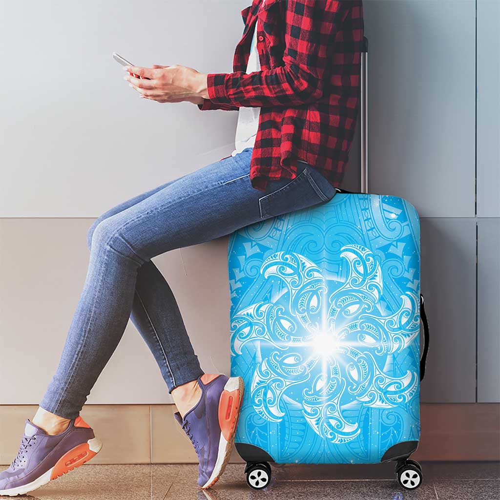 New Zealand Matariki Waiti Luggage Cover Maori Moko Cyan Galaxy