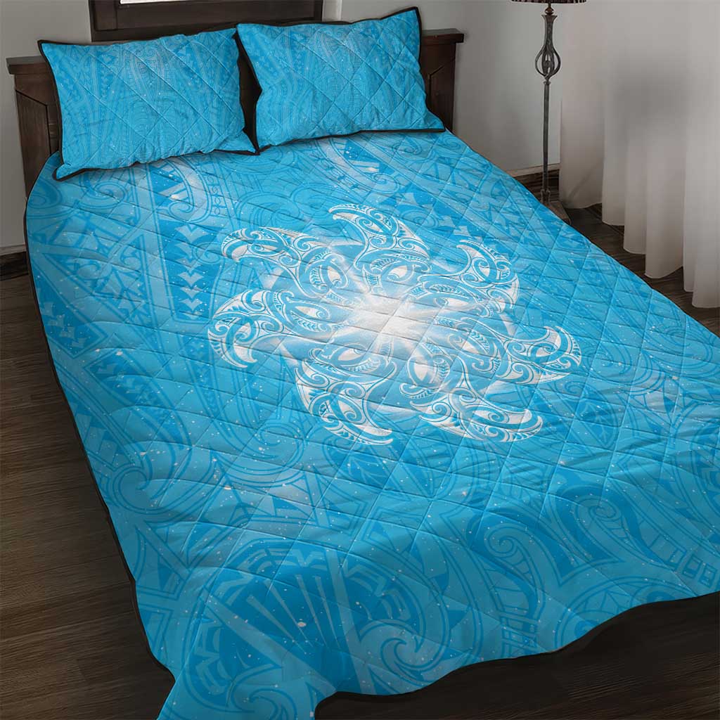New Zealand Matariki Waiti Quilt Bed Set Maori Moko Cyan Galaxy