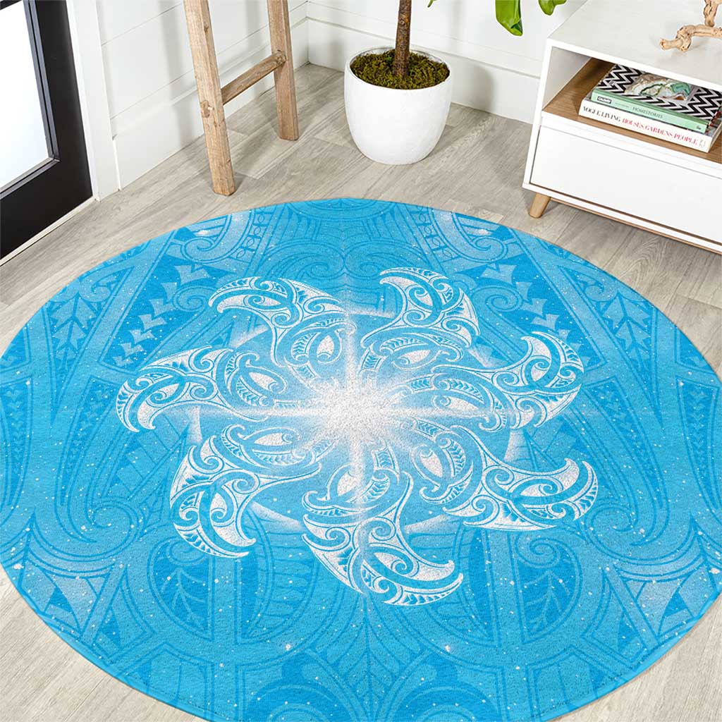 New Zealand Matariki Waiti Round Carpet Maori Moko Cyan Galaxy LT05 Cyan - Polynesian Pride