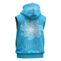 New Zealand Matariki Waiti Sleeveless Zip Hoodie Maori Moko Cyan Galaxy