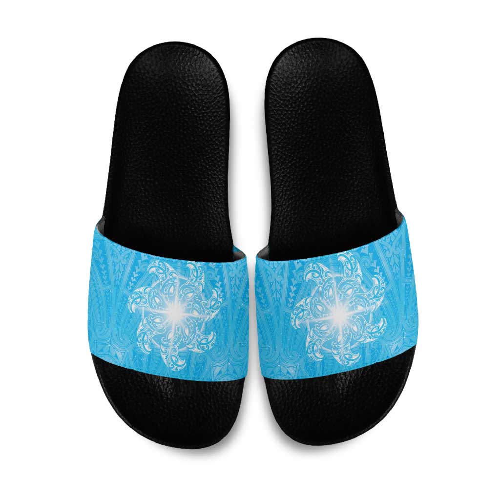 New Zealand Matariki Waiti Slide Sandals Maori Moko Cyan Galaxy