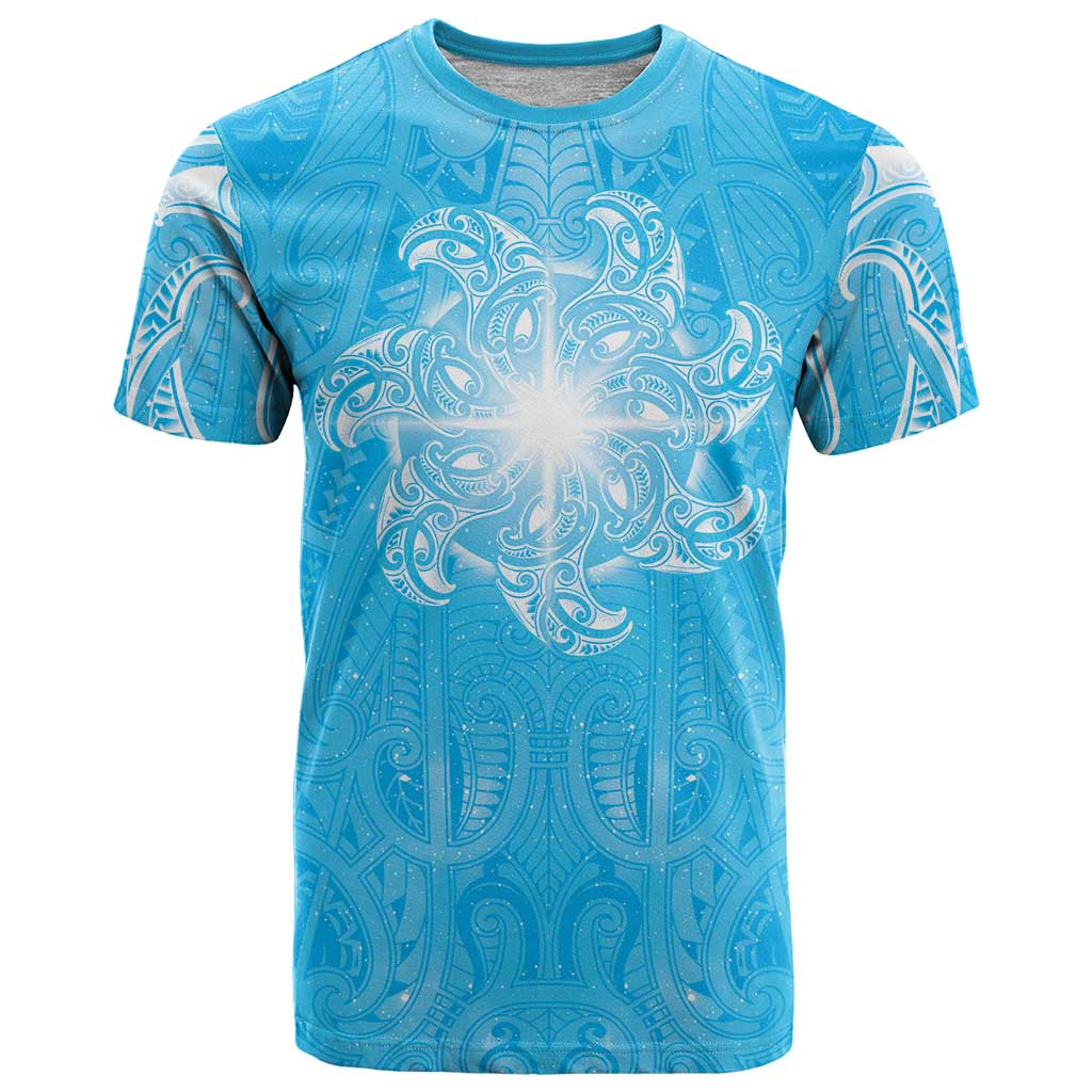 New Zealand Matariki Waiti T Shirt Maori Moko Cyan Galaxy