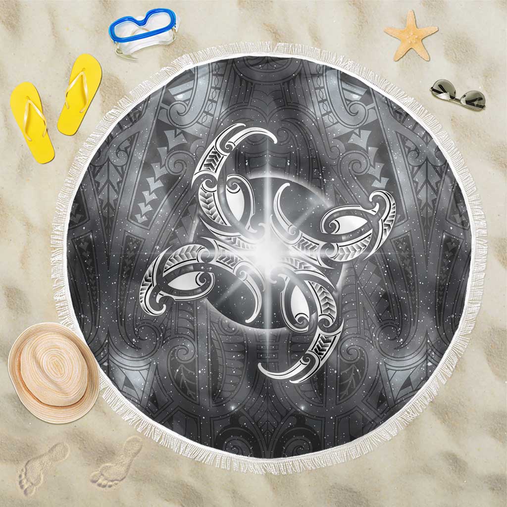 New Zealand Matariki Ururangi Beach Blanket Maori Moko Grey Galaxy LT05 One Size 150cm Grey - Polynesian Pride