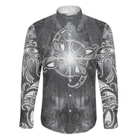 New Zealand Matariki Ururangi Family Matching Off Shoulder Short Dress and Hawaiian Shirt Maori Moko Grey Galaxy LT05 Dad's Shirt - Long Sleeve Grey - Polynesian Pride