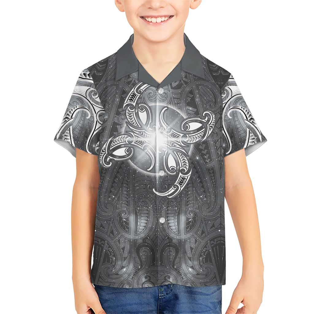 New Zealand Matariki Ururangi Family Matching Puletasi and Hawaiian Shirt Maori Moko Grey Galaxy LT05 Son's Shirt Grey - Polynesian Pride