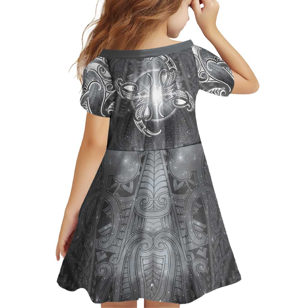 New Zealand Matariki Ururangi Family Matching Short Sleeve Bodycon Dress and Hawaiian Shirt Maori Moko Grey Galaxy LT05 - Polynesian Pride