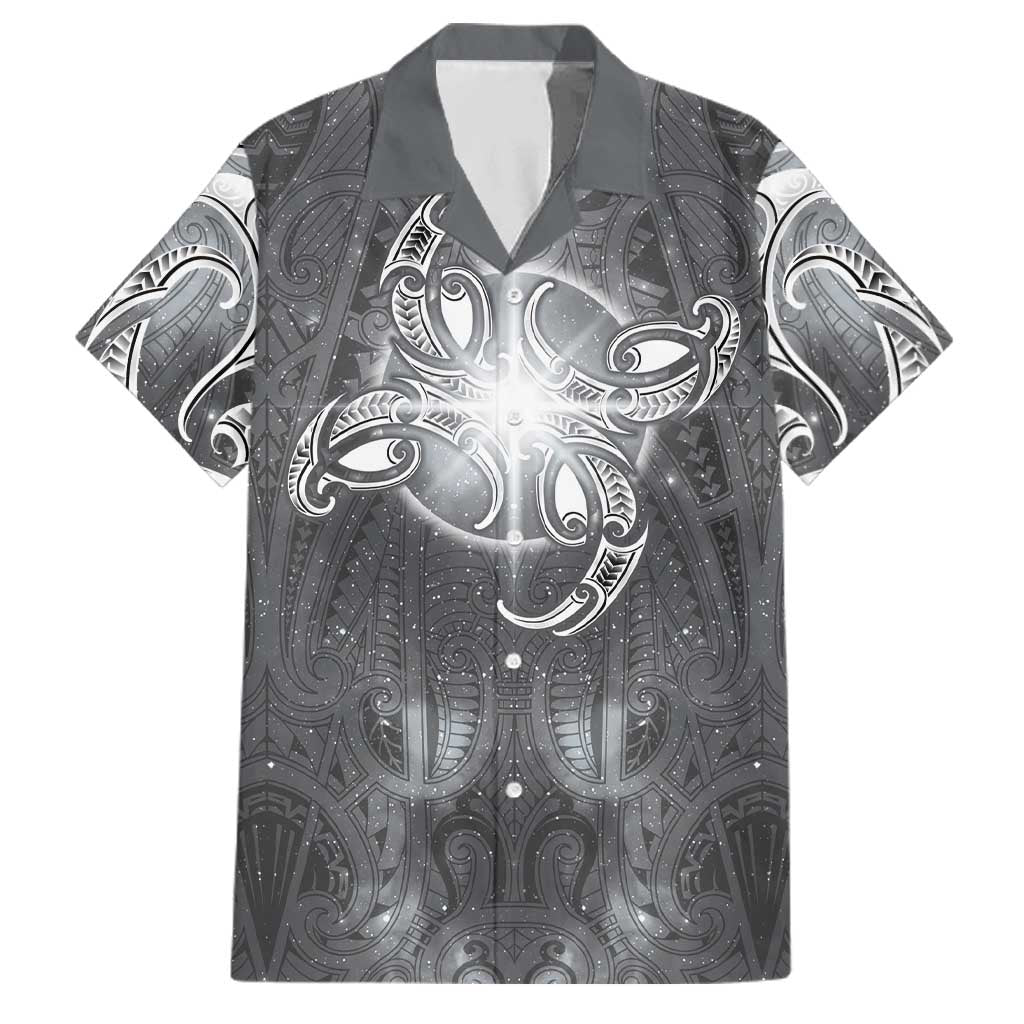 New Zealand Matariki Ururangi Family Matching Short Sleeve Bodycon Dress and Hawaiian Shirt Maori Moko Grey Galaxy LT05 Dad's Shirt - Short Sleeve Grey - Polynesian Pride