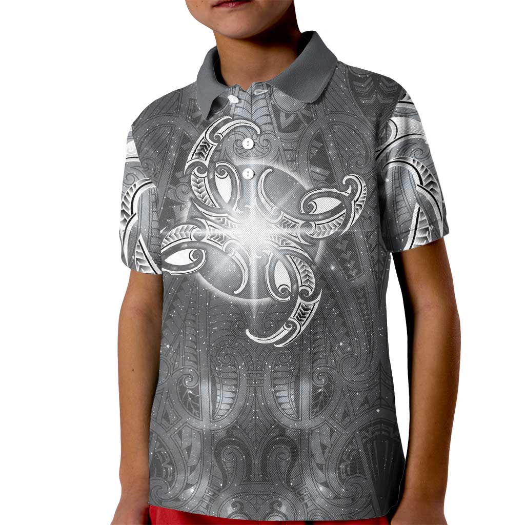 New Zealand Matariki Ururangi Kid Polo Shirt Maori Moko Grey Galaxy