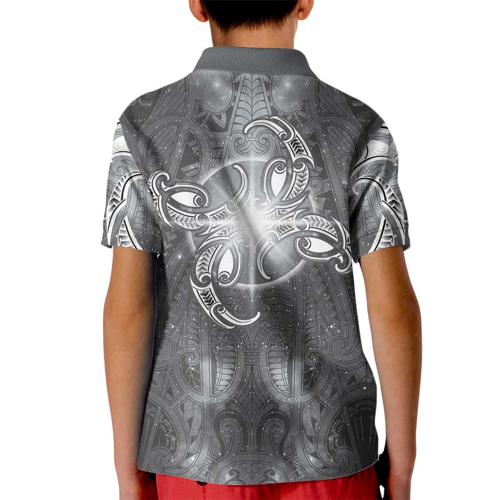 New Zealand Matariki Ururangi Kid Polo Shirt Maori Moko Grey Galaxy