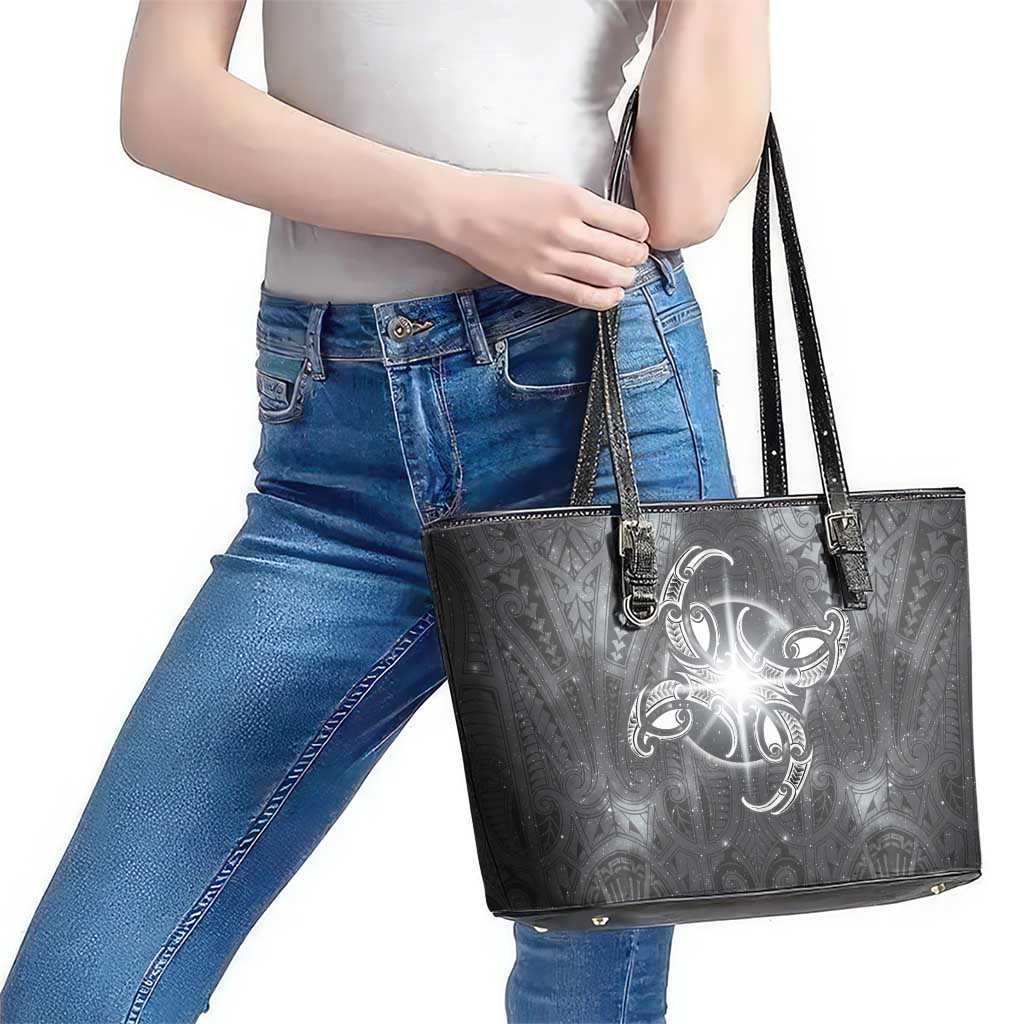 New Zealand Matariki Ururangi Leather Tote Bag Maori Moko Grey Galaxy LT05 - Polynesian Pride