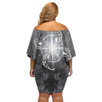 New Zealand Matariki Ururangi Off Shoulder Short Dress Maori Moko Grey Galaxy LT05 - Polynesian Pride
