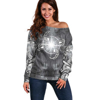 New Zealand Matariki Ururangi Off Shoulder Sweater Maori Moko Grey Galaxy LT05 Women Grey - Polynesian Pride