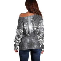 New Zealand Matariki Ururangi Off Shoulder Sweater Maori Moko Grey Galaxy LT05 - Polynesian Pride