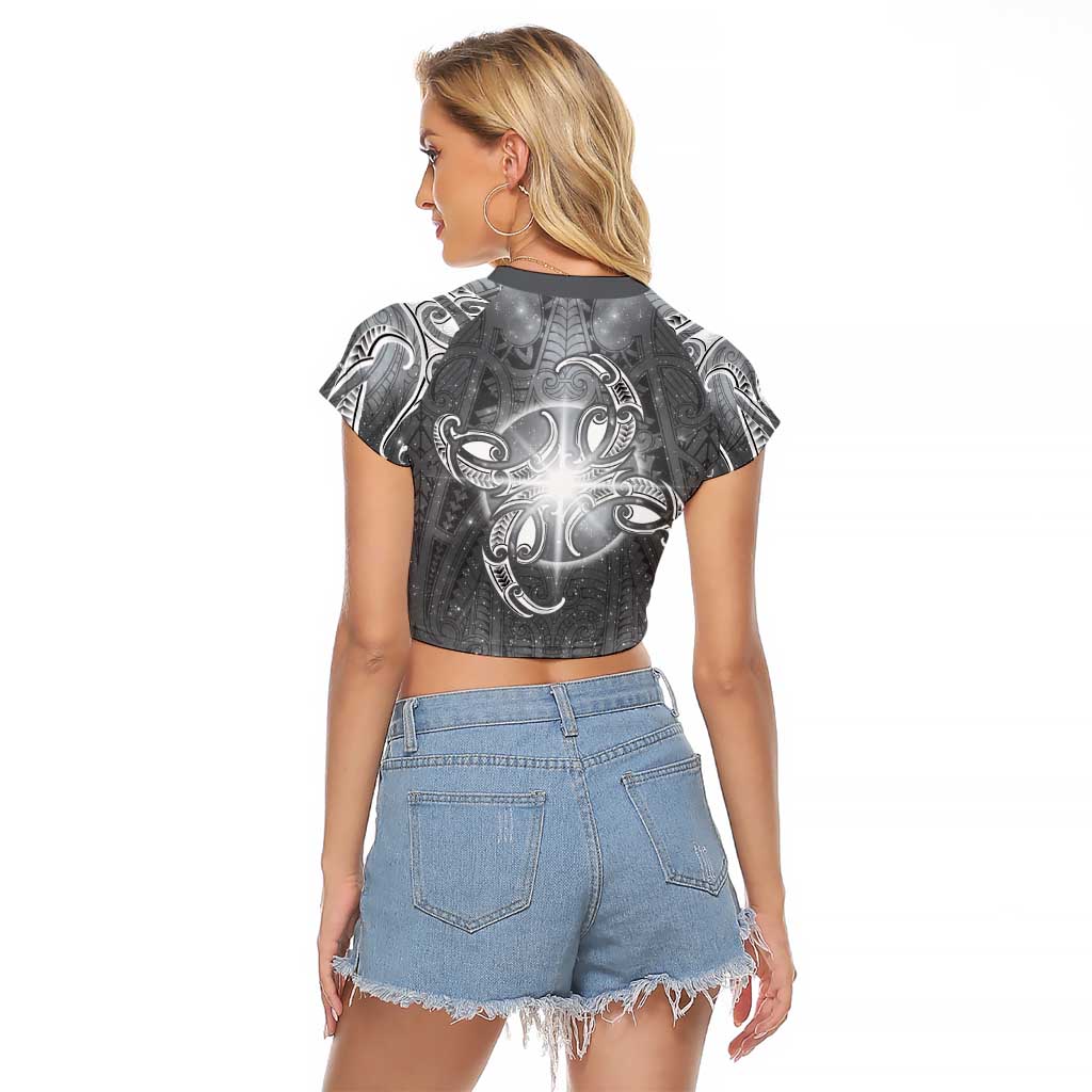 New Zealand Matariki Ururangi Raglan Cropped T Shirt Maori Moko Grey Galaxy