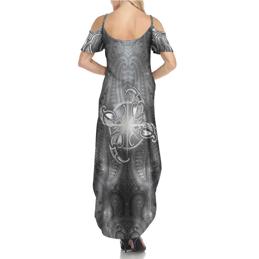 New Zealand Matariki Ururangi Summer Maxi Dress Maori Moko Grey Galaxy