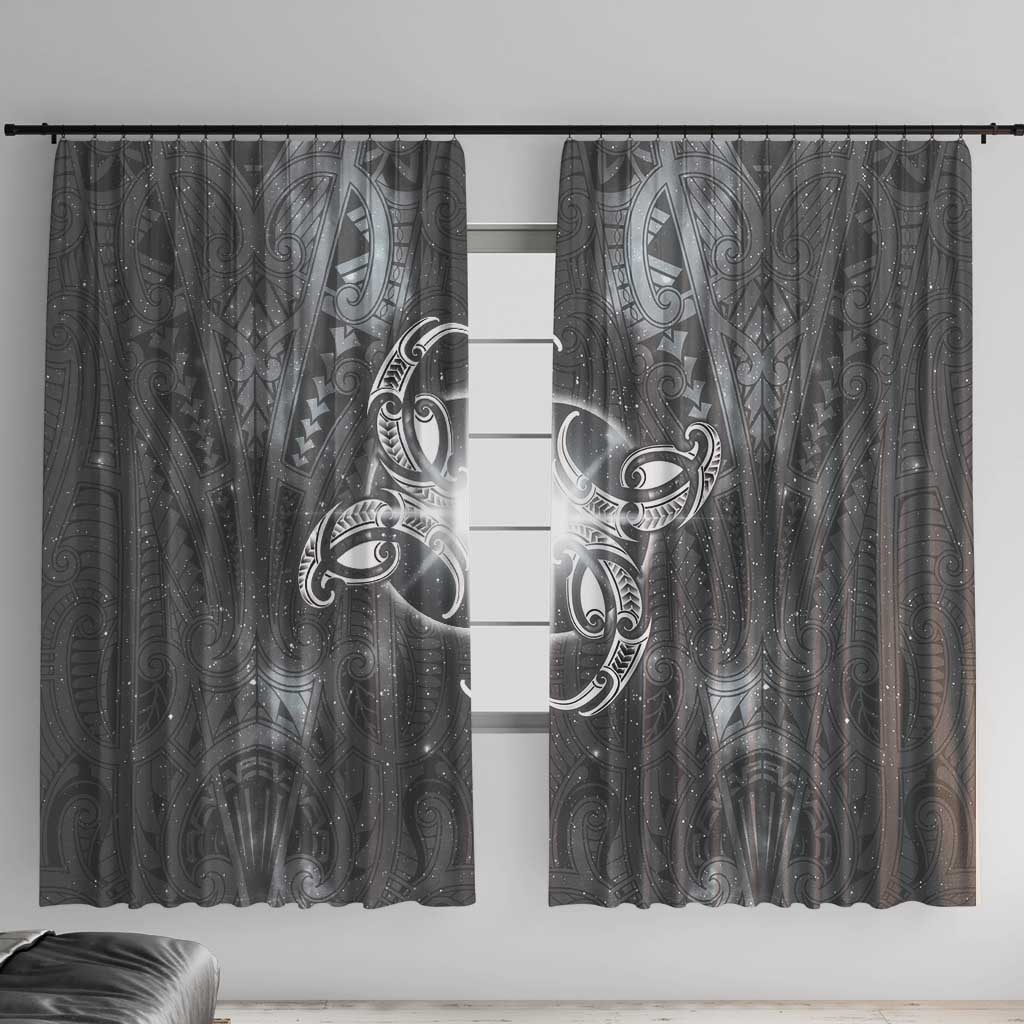 New Zealand Matariki Ururangi Window Curtain Maori Moko Grey Galaxy LT05 With Hooks Grey - Polynesian Pride