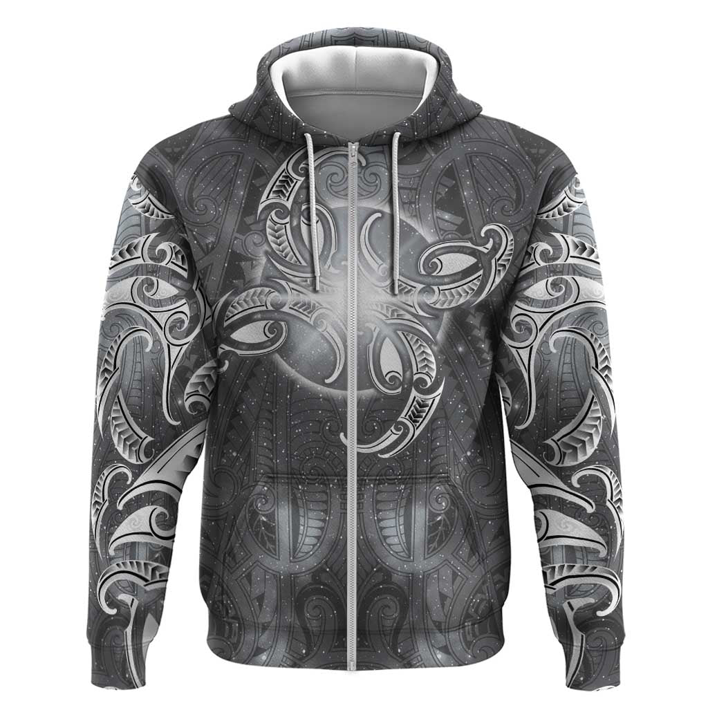 New Zealand Matariki Ururangi Zip Hoodie Maori Moko Grey Galaxy