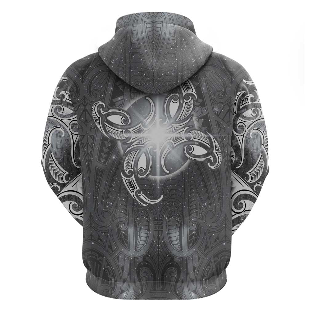 New Zealand Matariki Ururangi Zip Hoodie Maori Moko Grey Galaxy