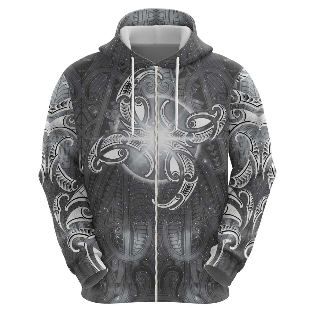 New Zealand Matariki Ururangi Zip Hoodie Maori Moko Grey Galaxy