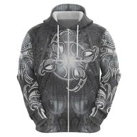New Zealand Matariki Ururangi Zip Hoodie Maori Moko Grey Galaxy