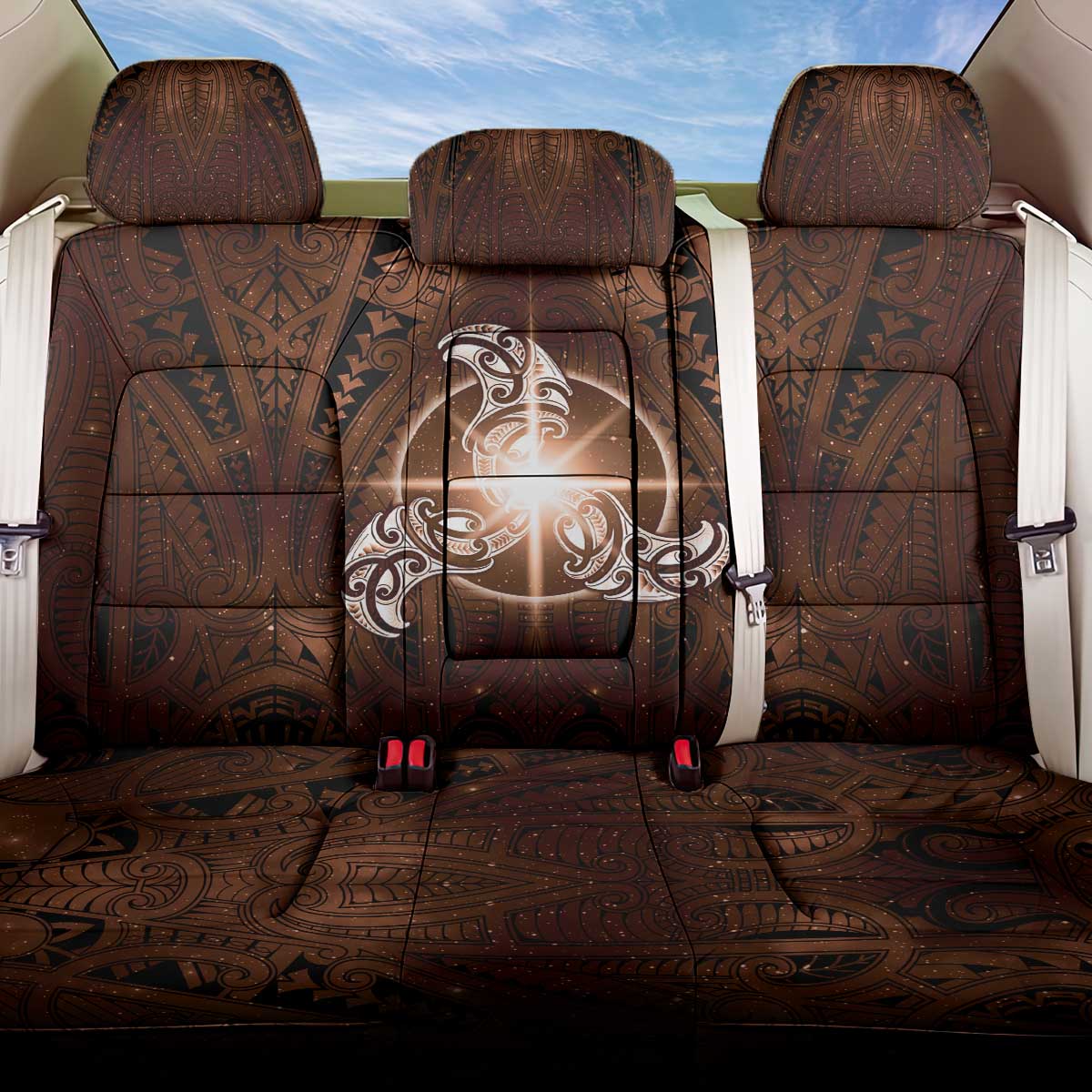New Zealand Matariki Tupuanuku Back Car Seat Cover Maori Moko Brown Galaxy