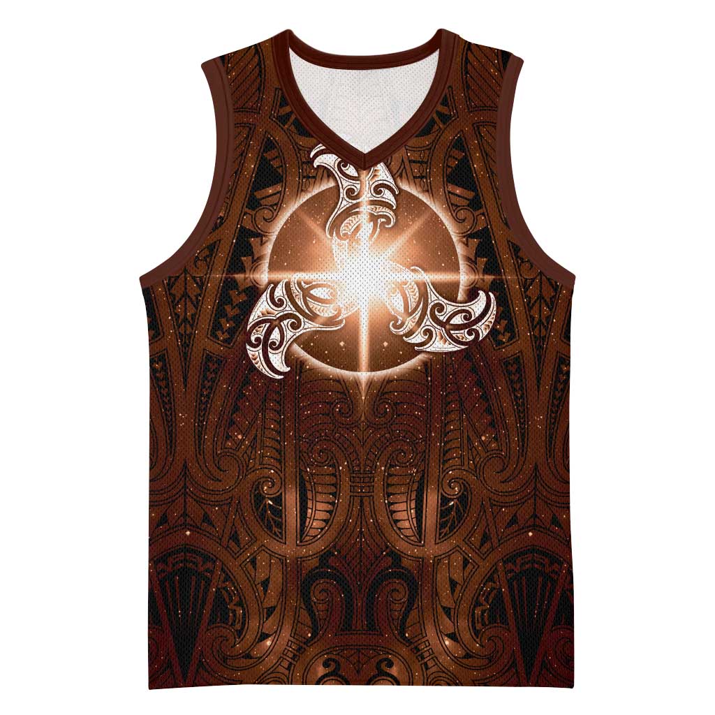 New Zealand Matariki Tupuanuku Basketball Jersey Maori Moko Brown Galaxy
