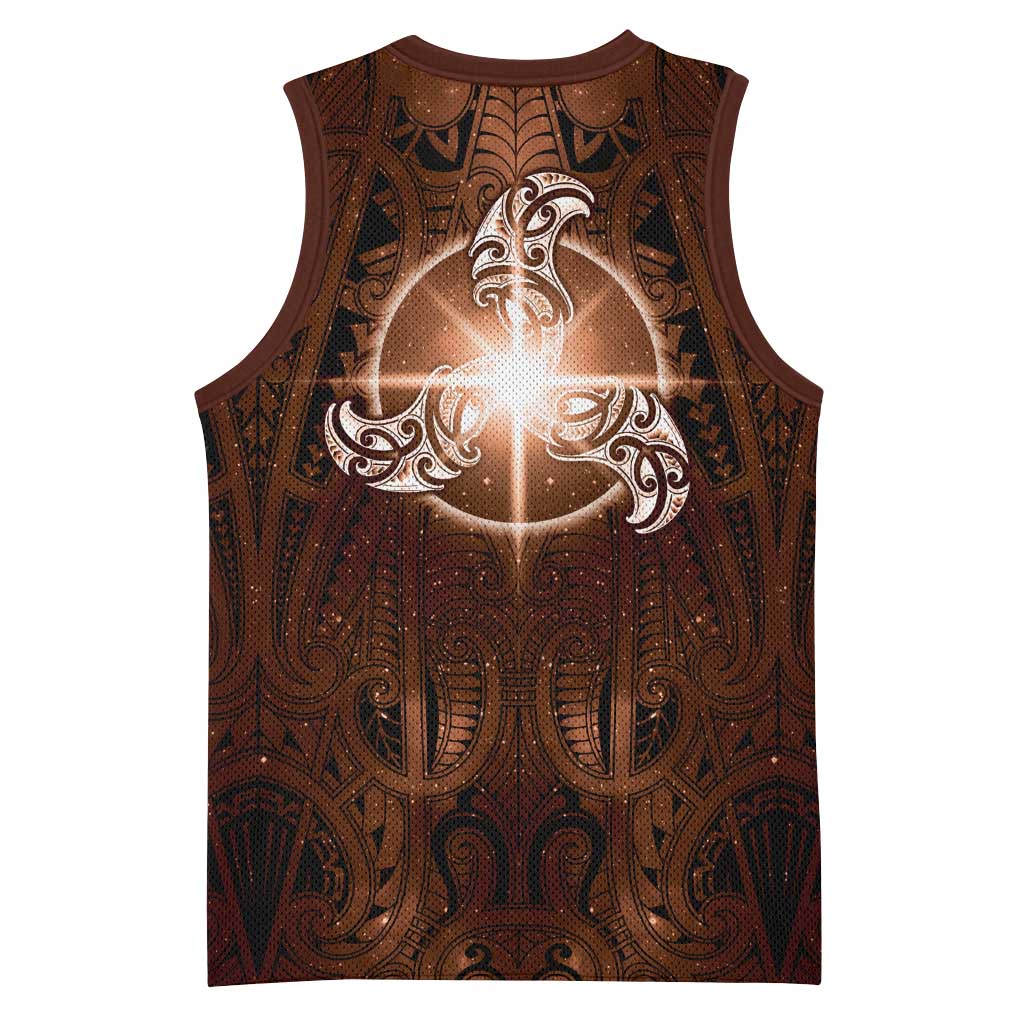 New Zealand Matariki Tupuanuku Basketball Jersey Maori Moko Brown Galaxy