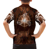 New Zealand Matariki Tupuanuku Family Matching Off Shoulder Short Dress and Hawaiian Shirt Maori Moko Brown Galaxy