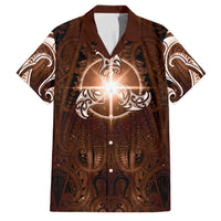 New Zealand Matariki Tupuanuku Family Matching Off Shoulder Short Dress and Hawaiian Shirt Maori Moko Brown Galaxy