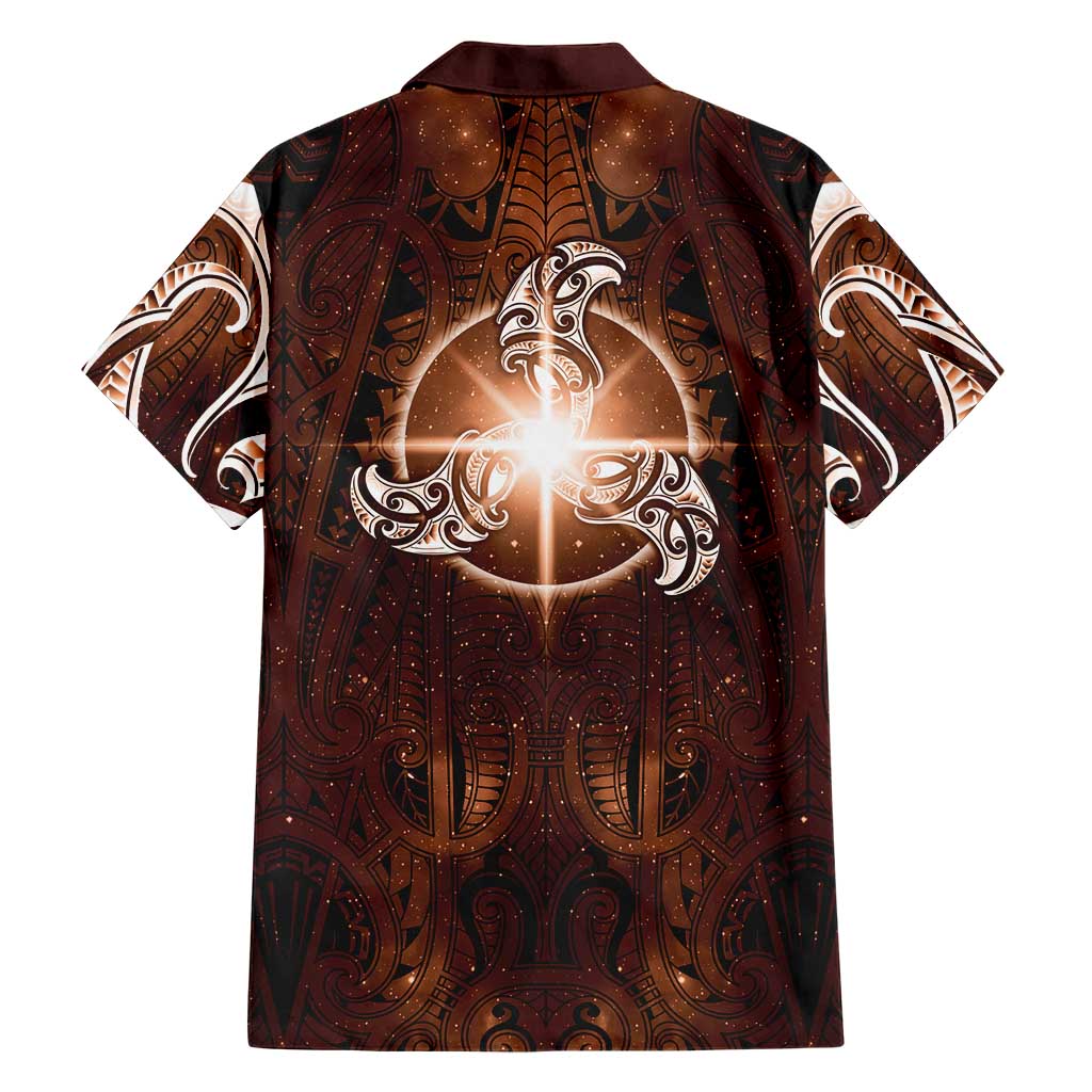 New Zealand Matariki Tupuanuku Family Matching Off Shoulder Short Dress and Hawaiian Shirt Maori Moko Brown Galaxy
