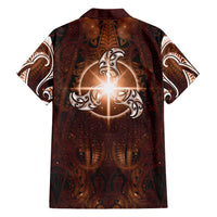 New Zealand Matariki Tupuanuku Family Matching Off Shoulder Short Dress and Hawaiian Shirt Maori Moko Brown Galaxy