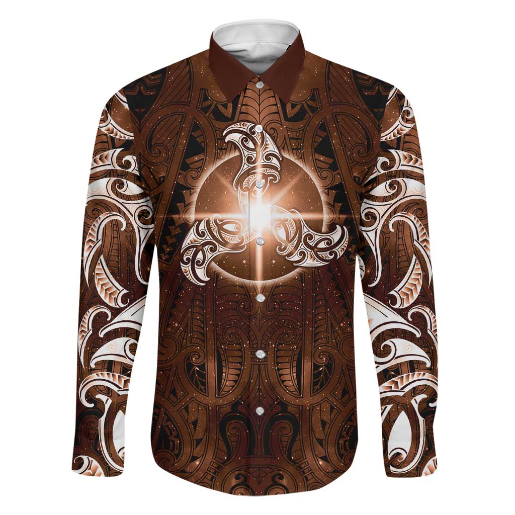 New Zealand Matariki Tupuanuku Family Matching Off Shoulder Short Dress and Hawaiian Shirt Maori Moko Brown Galaxy