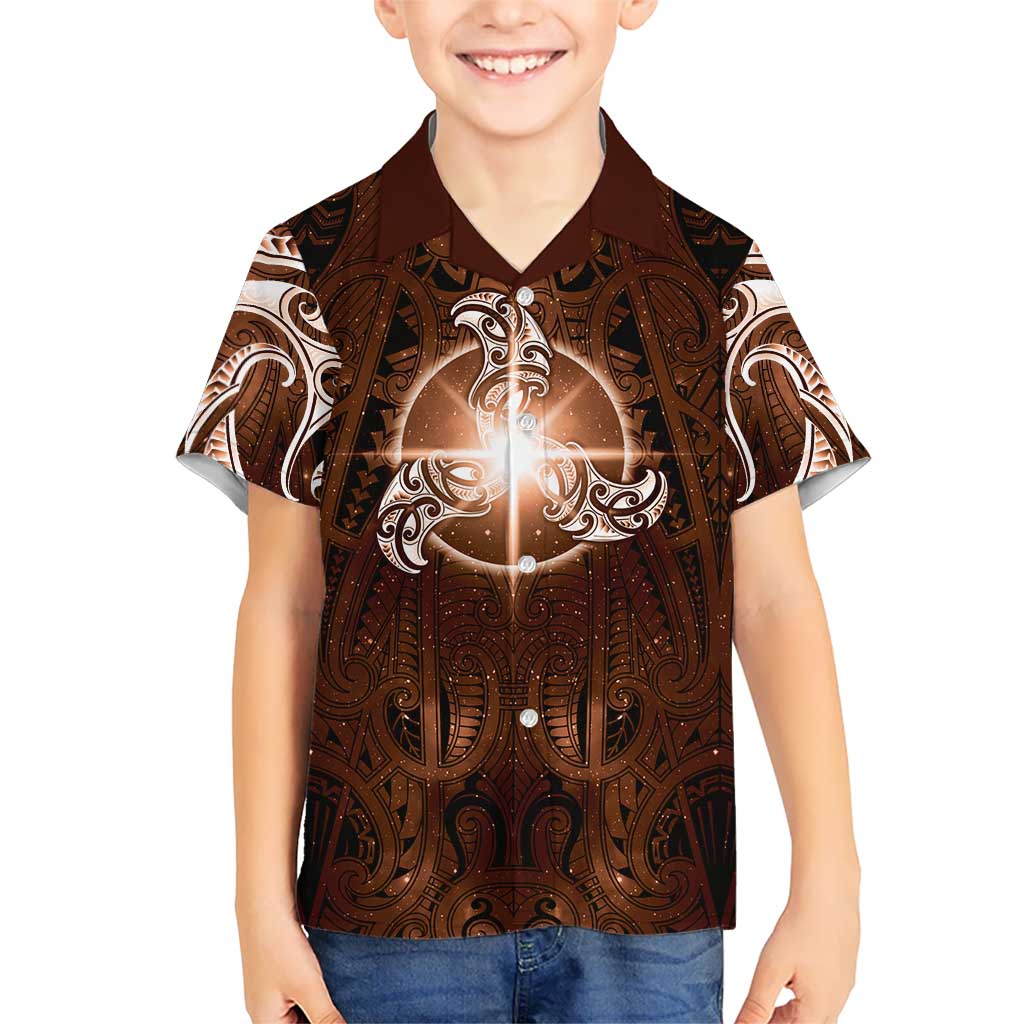 New Zealand Matariki Tupuanuku Family Matching Off Shoulder Short Dress and Hawaiian Shirt Maori Moko Brown Galaxy