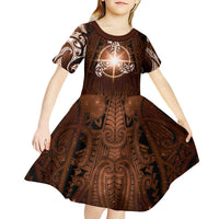 New Zealand Matariki Tupuanuku Kid Short Sleeve Dress Maori Moko Brown Galaxy