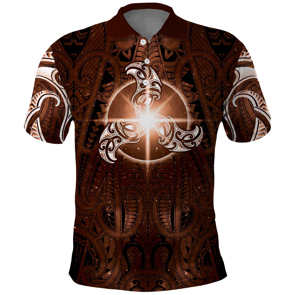 New Zealand Matariki Tupuanuku Polo Shirt Maori Moko Brown Galaxy