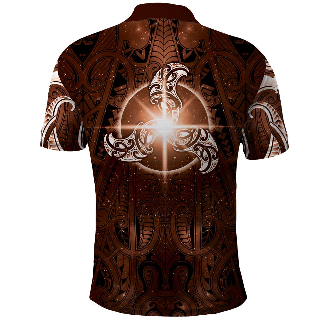 New Zealand Matariki Tupuanuku Polo Shirt Maori Moko Brown Galaxy