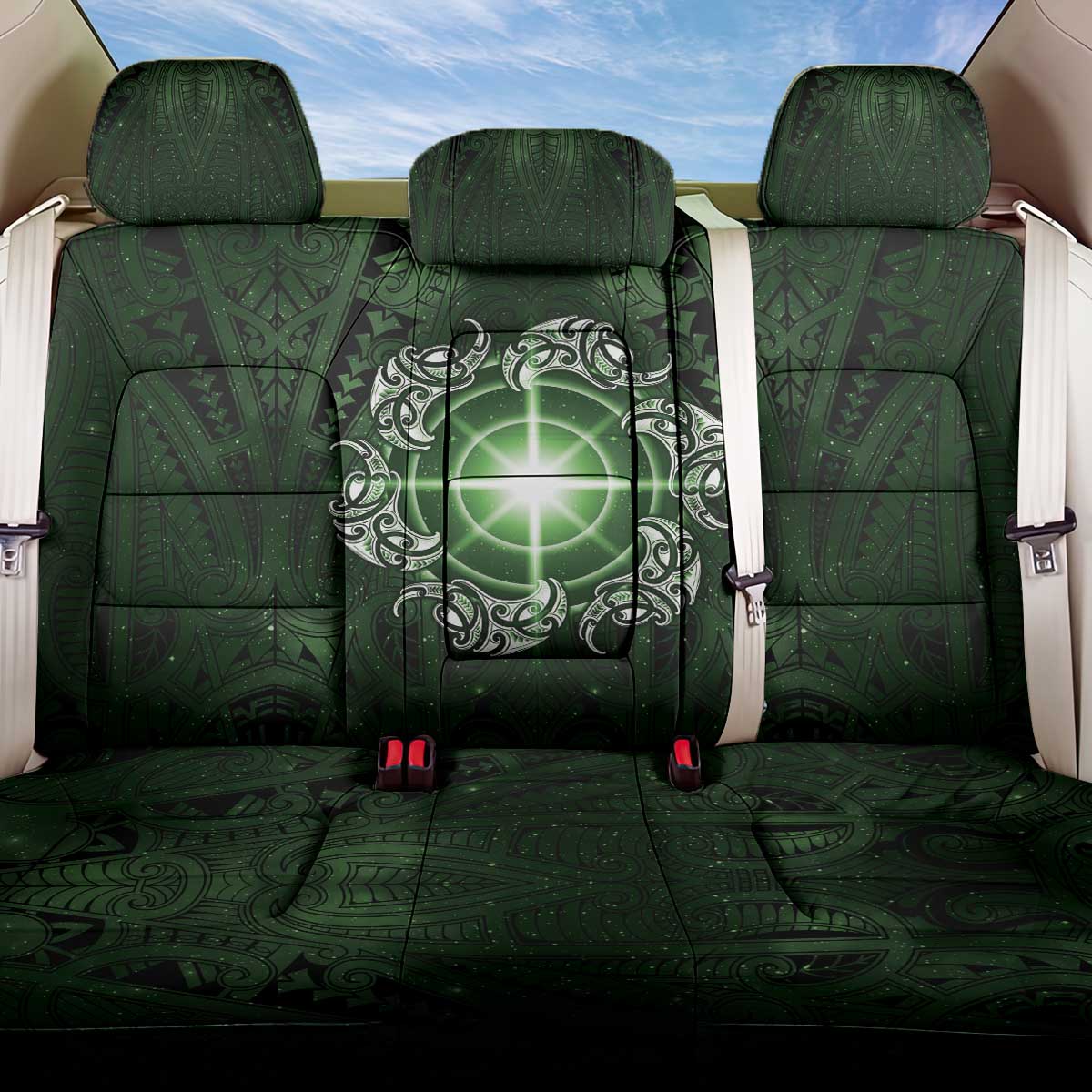 New Zealand Matariki Tupuarangi Back Car Seat Cover Maori Moko Green Galaxy